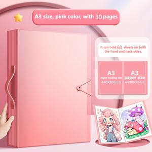 TEMU 대용량 30페이지 인공 페인팅 보관 앨범 - 17.3x13.1인치 A3 사이즈, 60장의 사진 수납 가능, 먼지 방지 PP 플라스틱 핸들 포함 홈 데코 및 공예 정리용, 견고한 페이지 재질|보석십자수