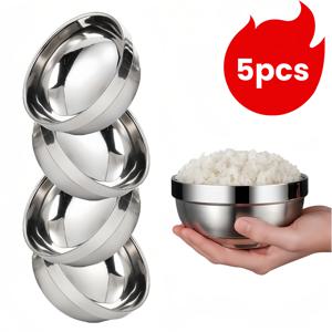 TEMU 5개 스테인리스 스틸 보울 - 미끄럼 방지, 이중벽 화이트 골드 마감, 17oz 이중 벽 단열 수프 볼, 볼, 냉온성 금속 믹싱 볼, 샐러드 시리얼 디저트 과일 서빙 그릇