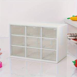 TEMU 9pcs 투명 서랍형 컴팩트 스택 가능 보관함 세트 - 주얼리, 화장품, 사무용품, 주방 액세서리 정리에 완벽한 화이트 플라스틱 오거나이저 (책상 또는 침실용)