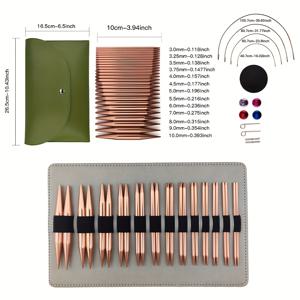 TEMU 13쌍/세트 핸드메이드 니트 스웨터 바늘, 장미금 알루미늄 옥사이드 분리형 교체 가능한 원형바늘 세트