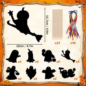 TEMU 48/24개 귀여운 유령 긁기 카드 무지개 공예 키트 DIY 장식용품 할로윈 파티 용품 생일 선물 교실 활동 재미있는 영혼