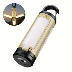 TEMU 충전식 LED 접이식 캠핑 라이트, USB 충전식 휴대용 플래시 라이트, 360° 3-블레이드 접이식 디자인, 전원 표시 및 6가지 모드, 후크 걸이 텐트 라이트, 야외, 하이킹, 여행, 비상 상황에 적합