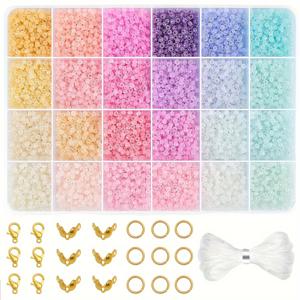 TEMU 스타일 3mm 라운드 유리 비즈 세트, 24가지 색상, DIY 팔찌 만들기 키트, 우정팔찌 및 공예 선물용