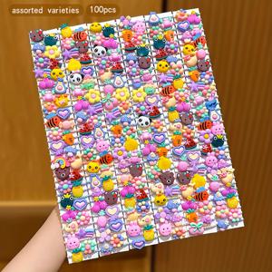 TEMU 100개 랜덤 귀여운 캐릭터 헤어 타이 - 포토 소품으로 완벽한 스위트 스타일 헤어 액세서리 세트 (박스 포함)