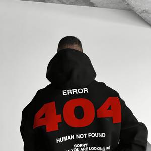 TEMU 1개 남성용 캐주얼 후드 스웨트셔츠 포켓 포함 - 루즈핏, 블랙 레드 'ERROR 404 HUMAN NOT FOUND' 프린트, 캐주얼 의상에 편안하고 스타일리시한, 일상적인 편안한 의류 | 대담한 그래픽 후디 | 광택 있는 질감의 후디