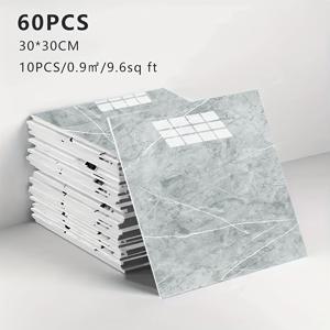 TEMU 60개 30x30cm 두꺼운 대리석 스퀘어 벽 스티커 - 방수, 오일 저항, 붙이고 떼기 - 주방 스플래시백, 욕실, 거실 벽 장식용, 비닐 소재, 벽돌 및 나무 스타일, 직선 매치 패턴, 분리 가능한 벽지, 2.6mm 두께, 자체 접착, 욕실 벽 장식 | 현대 벽 장식 | 쉬운 설치, 욕실 장식|스티커