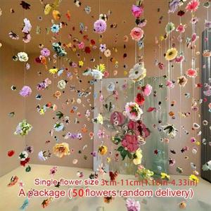 TEMU 50개 DIY 인공 꽃 장식 키트 - 우아한 장미, 장미, 데이지, 화이트 플라워, 긴 피쉬 라인 포함, 배터리 불필요, 결혼식, 약혼, 봄 장식에 완벽 (액세서리 미포함), 웨딩 , 축제 장식, 내구성 있는 플라스틱 꽃, 크리스마스용 최고