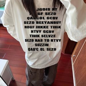 TEMU 여성용 레트로 기하학적 글자 프린트 긴팔 티셔츠 - 95% 폴리에스터 스트레치 원단, 편안한 핏 라운드넥 캐주얼 상의, 봄 & 가을용, 흰색에 검정 글자 & 노란 점, 아시아 스타일 컬렉션, 여성 티셔츠, 일상복, 빈티지 스타일, 부드러운 질감, 루즈핏 셔츠, 트렌드 추종자, 가을 의류, 편안한 소재, 세련된 블라우스, 패션 애호가