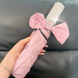 TEMU 크리에이티브 24-리브 자동 우산, 라인스톤 장식 & 차단 기능, 접이식 대형 올웨더 여성용 우산
