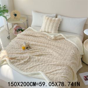 TEMU 1pc 현대 자카드 니트 폴리에스테르 담요 - 올 시즌 두꺼운 이중 레이어 침대 소파 던지기, 기계 세척 가능, 무지 따뜻한 편안함, 다목적 오프 화이트 담요, 350-400gsm