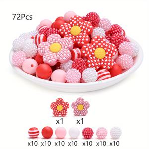 TEMU 72개 실리콘 비즈 아소르트 세트, 12mm 원형 비즈와 아크릴 비즈로 DIY 공예, 키체인, 목걸이, 팔찌, 보석 만들기 키트