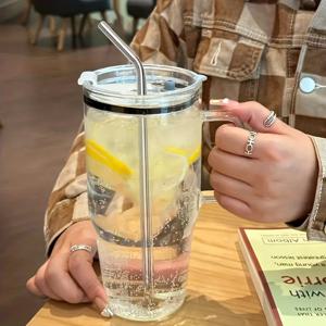 TEMU 뚜껑과 스테인리스 스트로 컵이 포함된 대용량 1200ml/42.2oz 자동차 물컵 세트, 아이스커피, 주스, 우유, 맥주에 적합