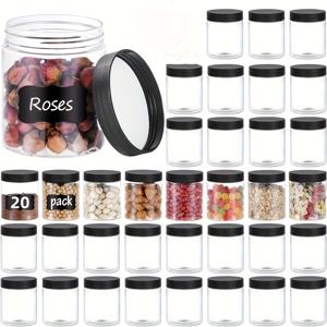 TEMU SHAON 20pcs 투명 플라스틱 재질의 8oz 밀봉용 컨테이너, 블랙 색상의 뚜껑이 달린 식품, 슬라임, 로션, 스파이스, 꿀 보관에 적합|슬라임