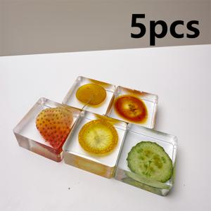 TEMU 5개 투명 큐브 레진 시뮬레이션 장식 세트, 신선한 러스틱 아트 스타일 3cm 자연 질감, 수제 홈 데코 소품, 사무실 공간 액센트 또는 휴일 선물용, 자연 패턴의 다양한 변형 가능