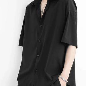 TEMU 1개 남성용 경량 비즈니스 캐주얼 셔츠 - 여름용 반팔 아이스 실크 섬유 원단, 루즈핏 솔리드 컬러 클래식 칼라 오피스 & 캐주얼 착용, 최신 디자인 캐주얼 셔츠