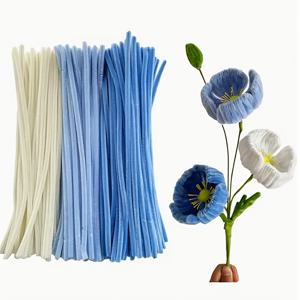 TEMU 300개 파이프 클리너, 혼합 색상, 거친 셔닐 스틱, DIY 공예 및 장식용, 크기 0.24 x 12인치, 크림색, 미스티 블루, 스카이블루
