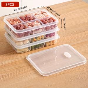 TEMU 3개 투명 6단 냉동 보관 용기 - 고기, 채소 및 양념용 밀폐 주방 정리함, 소프트 뚜껑 디자인으로 냄새 방지 & 공간 절약, 스택 가능한 신선도 유지 식품 보관통|냉동고