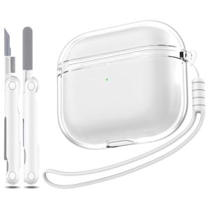 TEMU For AirPods Pro 3 케이스용, 충격 방지 투명 TPU 보호 커버 (클리닝 펜 & 넥 스트랩 포함), for AirPods Pro 3세대 충전 케이스 2025용, 투명, 여행용 액세서리, 디자인, 내구성 좋은 보호, 이어버드 보호대, 테크 매니아|헤드폰