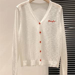 TEMU 레터 자수 V넥 통기성 있는 커버업, 헤어니들 롱슬리브 여성용 가디건 - 여름에 딱! 단추 디자인의 다재다능한 시스루탑