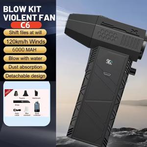 TEMU 150000RPM 강력 터보 제트 팬, 공기압 세척기, LED 라이트 6000mAh 충전 디스플레이 포함 브러시리스 모터 휴대용 진공 청소기, 냉각/차량/컴퓨터/눈/먼지/바베큐용|차량용선풍기|서큘레이터선풍기