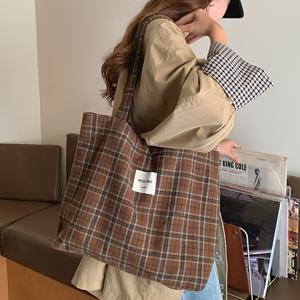 TEMU 1개 가을 체크무늬 토트백 - 대용량, 캐주얼 스타일 지퍼 클로저, 가을 의상, 사진 촬영 및 추수감사절 선물에 완벽, 캐주얼 캐리올 | 체크 무늬 가방 | 내구성 있는 지퍼 클로저, 대형 토트백, 타르탄 브라운 핸드백, 타르탄 핸드백, 여성용 핸드백