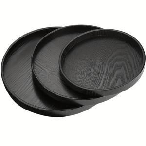 TEMU 3개 세트 +24cm+27cm 목재 원형 트레이, 커피 테이블용 물세척 가능한 블랙 장식 트레이, 러스틱 스타일 쿠션 트레이, 농가 테이블, 주방, 거실에 적합한 빈티지 센터 장식