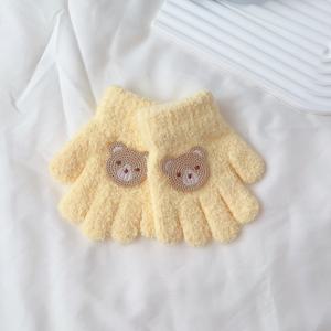 TEMU 아기와 유아용 귀여운 토끼와 곰 장식이 있는 가을 겨울용 두꺼운 플리스 안감 따뜻한 다섯 손가락 장갑 1쌍, 야외 놀이 및 일상 착용에 적합, 0-24개월 어린이용