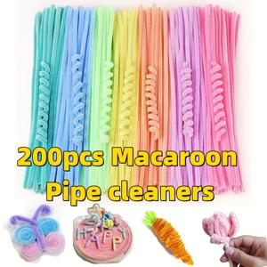 TEMU 200개 업그레이드된 7색 마카롱 파이프 클리너 공예 푹신한 줄기 DIY 미술 용품 두껍고 푹신한 퍼지 와이어 스틱 대량 초보자용