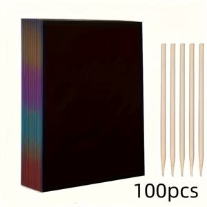 TEMU 100/150개 마법 스크래치 종이와 대나무 펜 5개 세트, 무지개 아트 스크래치 페인팅 키트 및 나무 막대기 5개 생일 파티 휴일 선물, 놀라운 할로윈 크리스마스 선물, 겨울과 새해에 완벽