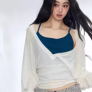 TEMU 마리·코코 여성용 시스루 스웨터 - 섹시한 루즈핏 롱 블라우스, 패널 디자인, 세탁기 사용 가능 가을/겨울 레이어링 탑, 화이트 & 블루 A라인 코트 스타일 셔츠 (드레스 & 스커트용), 여성용 상의와 블라우스, 여성 의류, 여성을 위한 우아한 의상