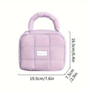 TEMU 대용량 부드럽고 푹신한 패딩 코스메틱 가방 (지퍼 잠금) - 파스텔 핑크, 민트 그린, 라벤더, 퍼플, 브라운, 골든, 레드 - 여행용 정리함, 메이크업 보관, 퀼팅 디자인, 튼튼한 지퍼