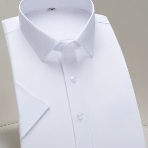 TEMU 남성용 우아한 스트레치 폴리에스테르 반팔 셔츠, 레귤러 핏, 단색, 비즈니스 캐주얼, 논-아이언 드레스 셔츠, 크루 넥, 반팔, 올 시즌, 성인 사이즈, 짠 원단