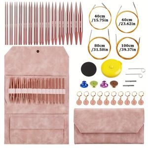 TEMU 51pcs 교체 가능한 원형 뜨개질 바늘 세트, 휴대용 케이스, 13 쌍의 원형 뜨개질 바늘 (3mm-10mm), 금속 공예 뜨개질 액세서리, 모든 계절을 위한 이상적인 DIY 뜨개질 키트, 완벽한 크리스마스 선물.