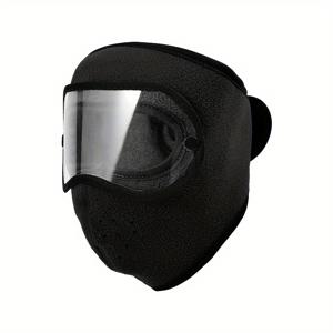 TEMU 1pc 방풍 따뜻한 얼굴 마스크, 분리 가능한 투명 안티-포그 미러, 조절 가능한 핏, 통합 귀 플랩, 통기성 및 열 저항성, 사이클링, 스키, 야외 스포츠 - 단색 디자인, 겨울 스포츠 장비, 스키어 스타일 마스크, 유연한 보호 장비