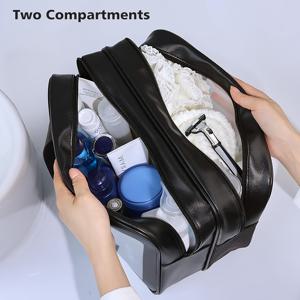 TEMU PVC 듀얼 지퍼 컴파트먼트 화장품 가방 - 알코올 무함유, 젖은/마른 분리 기능이 있는 화장품 및 세면도구를 위한 2단 여행 정리함