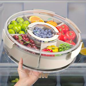TEMU 1개 회전식 다용도 간식 서빙 트레이, 뚜껑 및 손잡이 포함 - 대형 PP 재질 샤르퀴트리, 야채 및 과일 플래터 - 타코, 크리스마스 파티 및 여행 피크닉에 이상적