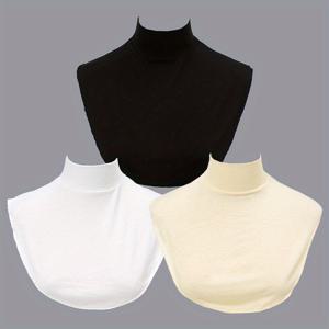 TEMU 3pcs 클래식 솔리드 컬러 터틀넥 스웨터 세트 - 부드럽고 편안한 폴리에스터 모크 터틀넥, 레이스 디테일, 통기성 및 장식, 캐주얼 및 공식 행사, 캐주얼 웨어 | 우아한 넥라인 | 폴리에스터 섬유, 스웨터 세트