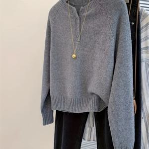 TEMU 여성용 아늑한 회색 스웨터 - 캐주얼 긴팔 풀오버, 반개방형 넥, 루즈핏, 라운드 넥, 가을 & 겨울에 완벽, 캐주얼 겨울복 | 편안한 핏 스웨터 | 건축, 스웨터 드레스