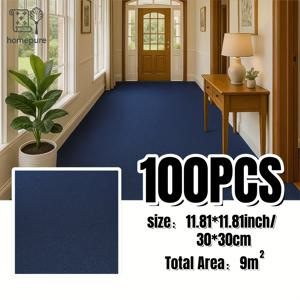 TEMU 50/100개 DIY 접착식 타일 카펫-11.81인치*11.81인치-가정 및 상업용 카펫-애완 고양이 스크래치 패드로 사용 가능-바닥 타일용 PVC 미끄럼 방지 패드-물에 젖어도 빠르게 건조-쉬운 적용-침실 러그-거실 러그|DIY