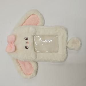 TEMU 귀여운 토끼 플러시 포토 프로텍터 커버 - 핑크 리본 장식, 내구성 있는 플라스틱 스크래치 방지 & 먼지 차단 슬리브 (사진, 카드, 명함용) - 사랑스러운 선물 아이디어