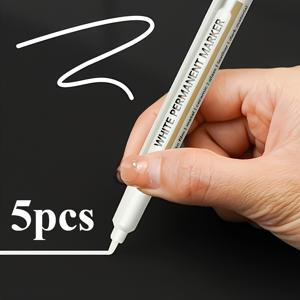 TEMU 5pcs 흰색 영구 마커, 빠른 건조, 비색소, 예술 및 건축 마킹 펜, 하이라이터, 미세 팁, 배터리 필요 없음, 깃털 없음, 고품질, 예술용