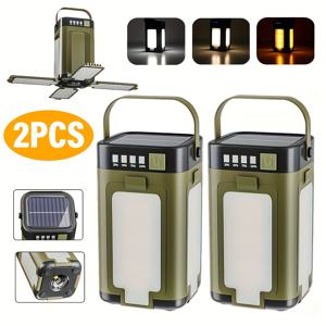 TEMU 2개 세트 충전식 태양광 캠핑 랜턴, USB 충전 플래시라이트, 휴대용 텐트 조명, 접이식 네잎 클로버 LED 홍수조명, 캠핑, 하이킹, 여행, 낚시, 비상 상황에 적합|텐트|캠핑랜턴|후레쉬
