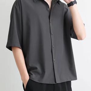 TEMU 남성 여름 쿨링 솔리드 심플 반팔 패션 통근 셔츠 오피스 캐주얼 루즈핏 단추 데일리 5부 남방 슬림소녀 SLIM GIRL