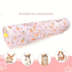 TEMU 달걀 & 토끼 디자인의 접이식 고양이 터널 - 내구성 있는 폴리에스터 고양이 놀이집, 상호작용하는 은신처 & 놀이 공간, 생동감 있는 과일 패턴, 간편한 보관, 고양이 은신처