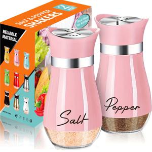 TEMU 소금 및 후추 쉐이커 세트, 4oz 유리 바닥 소금 및 후추 쉐이커, 주방, 식탁, RV, 캠핑, 바베큐에 적합, 재충전 가능한 디자인 (핑크)