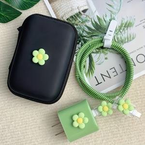 TEMU 6팩 귀여운 꽃 디자인 TPU 충전기 및 헤드폰 보호기 세트, 내구성, 다기능, 18W/20W 충전기, 메모리 카드, 휴대용 및 방해받지 않음, iPhone과 호환 가능