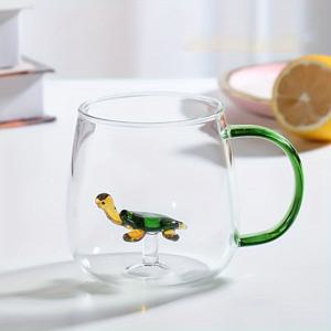TEMU 1개 3D 동물 디자인 유리 머그잔, 12.84oz 단열 재사용 가능 커피 컵, 손세척전용 가능, 투명 다용도 주스/우유/차 컵, 무늬 없음, 380ML