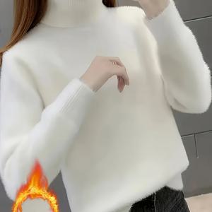 TEMU 여성용 솔리드 컬러 터틀넥 스웨터 - 부드러운 긴팔 풀오버, 세탁기 사용 가능 겨울 보온, 캐주얼 & 오피스웨어 레귤러 핏, 일본 한국 패션 컬렉션, 매일 착용하기 편안한 소재