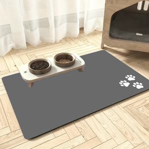 TEMU 1PC 고양이/강아지 범용 펫 급식 매트, 부드러운 규조토 소재, 미끄럼 방지 및 얼룩 방지, 심플한 발바닥 무늬 블랙 & 그레이, 펫 용품 및 홈 액세서리