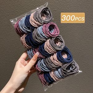 TEMU 300개 여성용 고탄력 헤어 타이 - 스타일리시하고 심플한 단색 밴드(네이비 블루, 핑크, 퍼플, 블랙) 일상 사용 및 선물용, 여성을 위한 선물 | 간단한 스타일 머리띠 | 부드러운 질감의 넥타이|머리띠